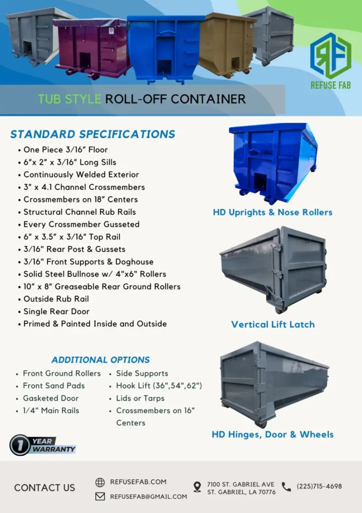 refuse fab tub style roll off container flyer