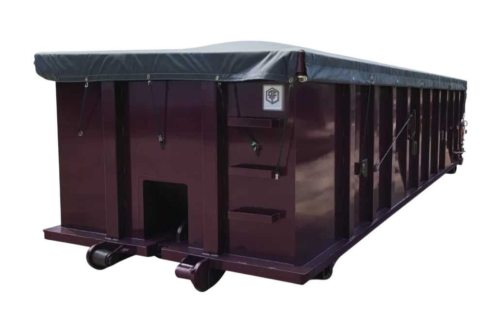 purple rectangle style roll off container