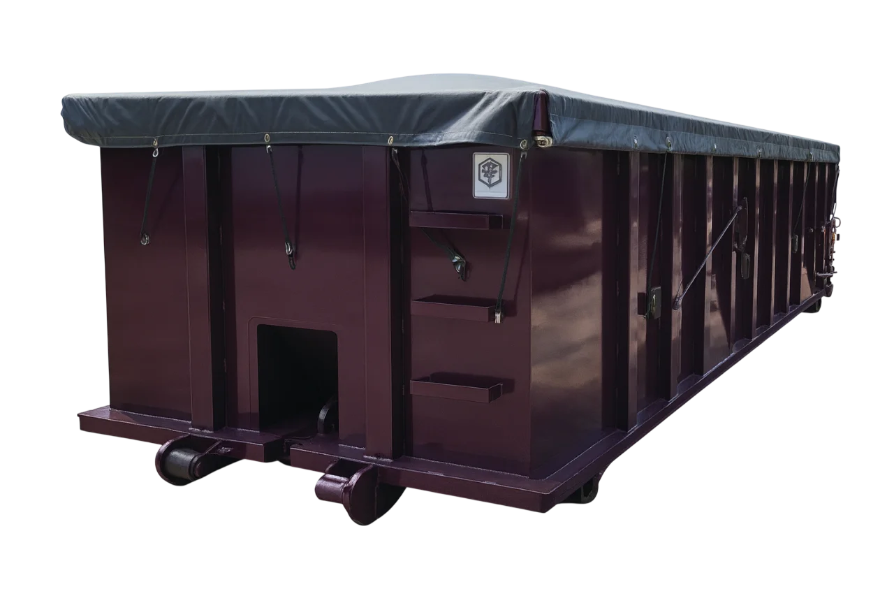 purple rectangle style roll off container