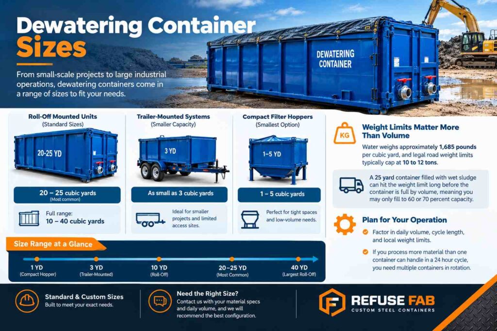 dewatering container sizes