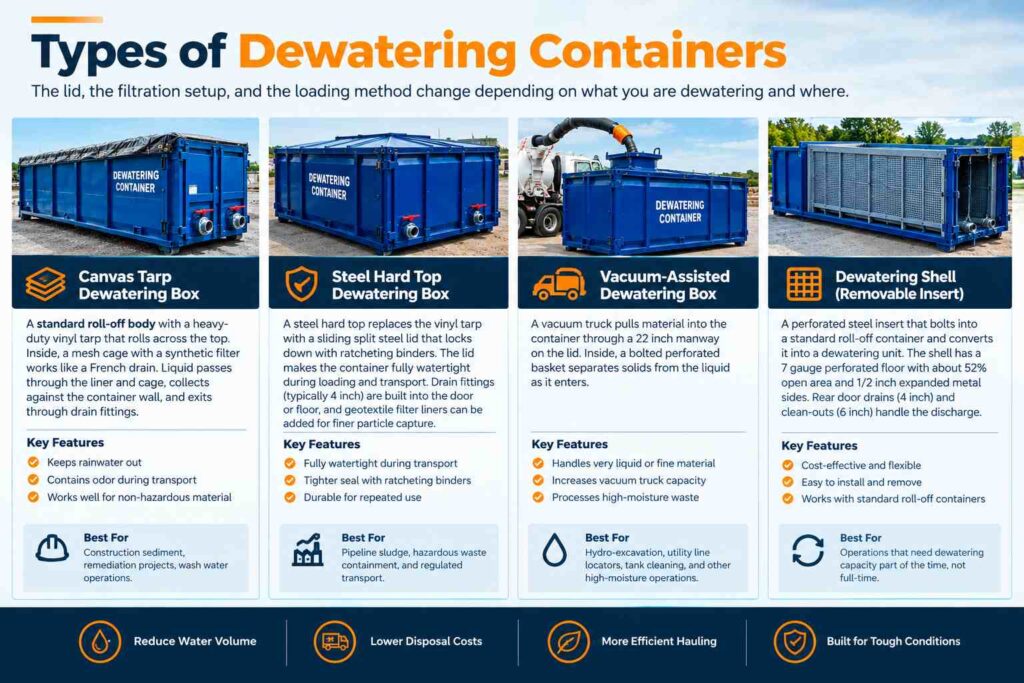 types of dewatering containers